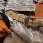 Ceinture Moon Veau Velours Sable Blanc