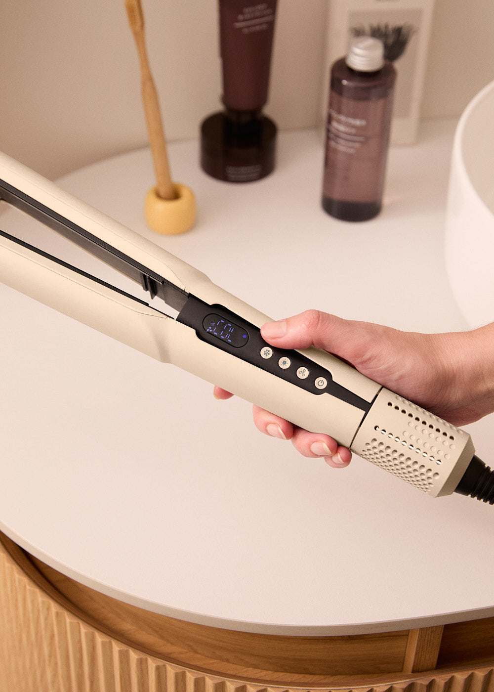 Ceramic Air Styler Dual - Plancha-Secador Iónico 2 En 1 Para Cabello Húmedo O Seco Con Revestimiento De Cerámica - Arena