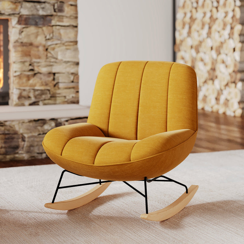 Rocking chair Alvin en tissu jaune moutarde