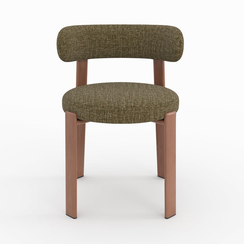 Lot de 2 chaises Aura en tissu texturé vert kaki, pieds en métal effet bois
