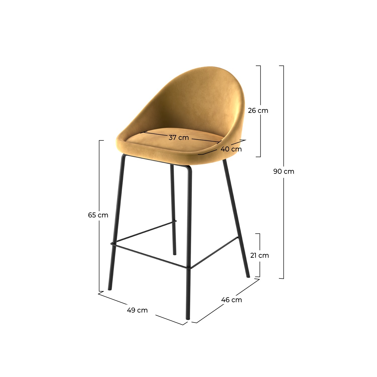 Misty - Lot De 2 Chaises Pour Îlot Central En Velours Jaune