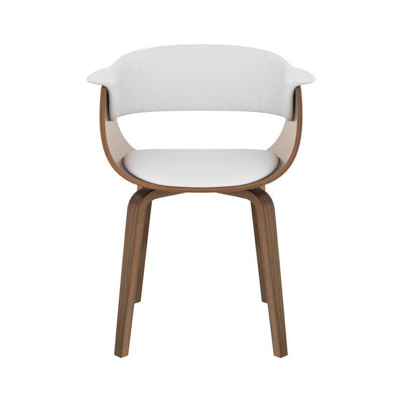 chaise blanche en cuir synthetique et bois basile