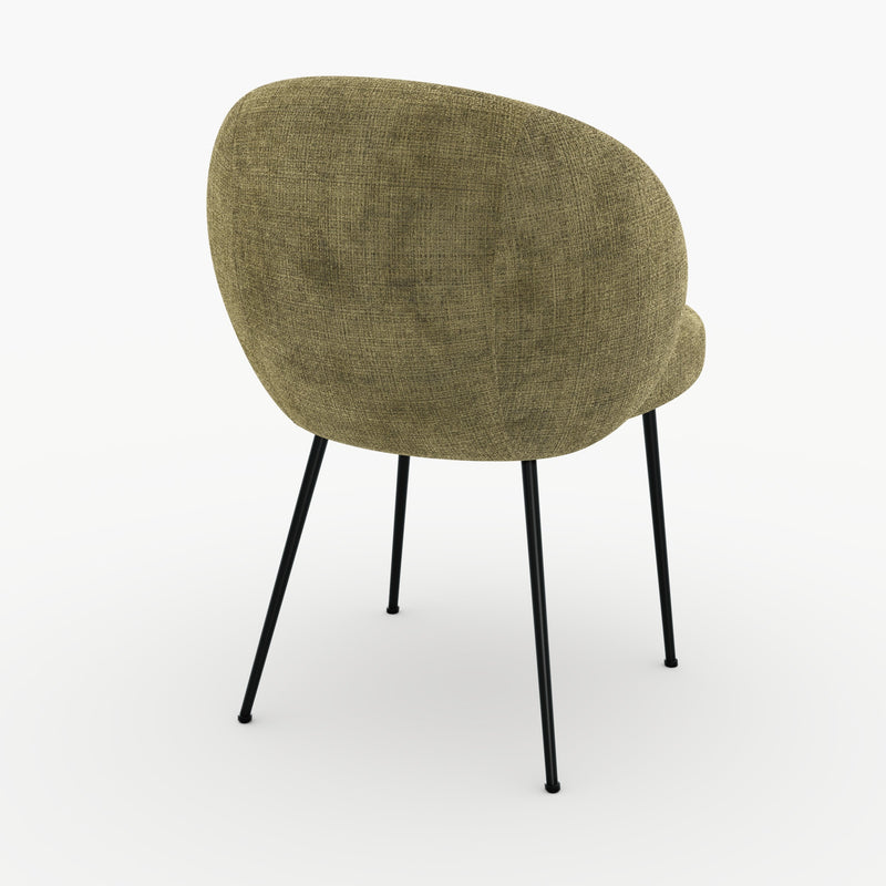 Chaise Bloomy en velours chenillé vert olive foncé et métal noir