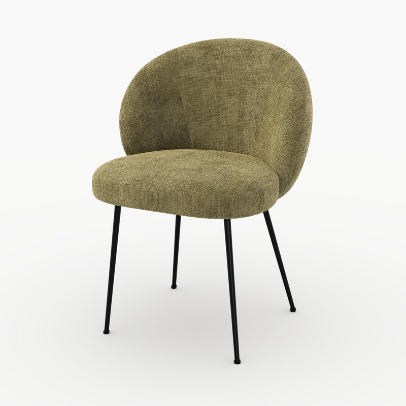 Chaise Bloomy en velours chenillé vert olive foncé et métal noir