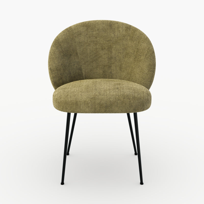 Chaise Bloomy en velours chenillé vert olive foncé et métal noir
