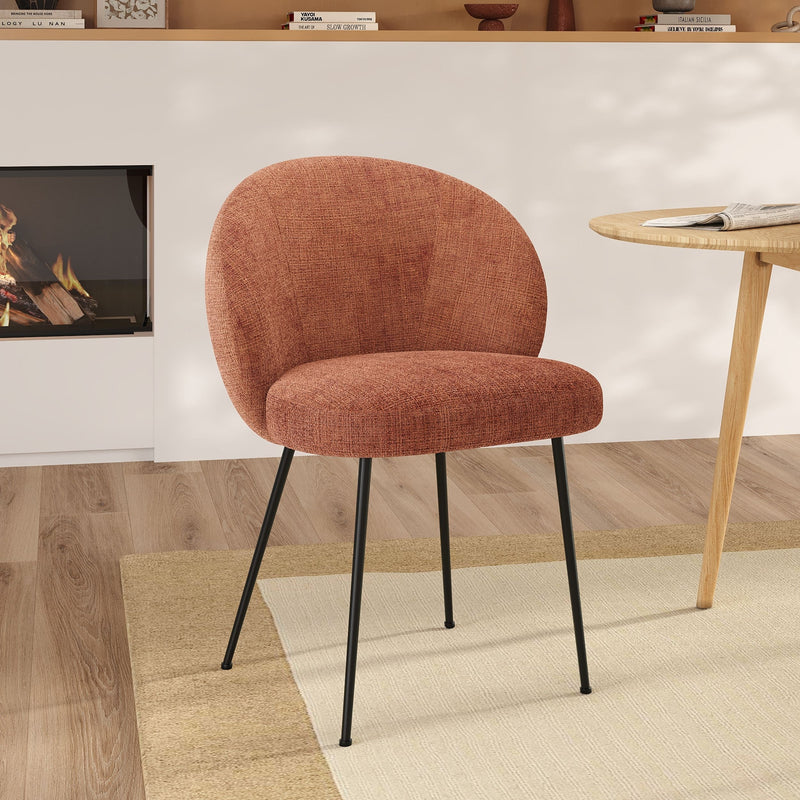 Chaise Bloomy en velours chenillé terracotta et métal noir