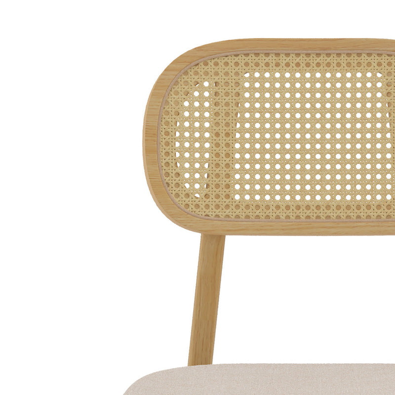 chaise bois clair assise tissu beige dossier rotin maria