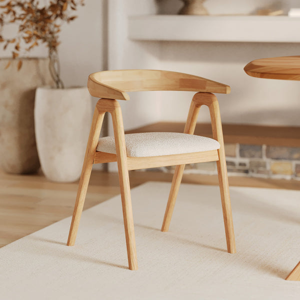 Hawa - Chaise En Bois D'Hévéa Clair Et Tissu Bouclé Crème
