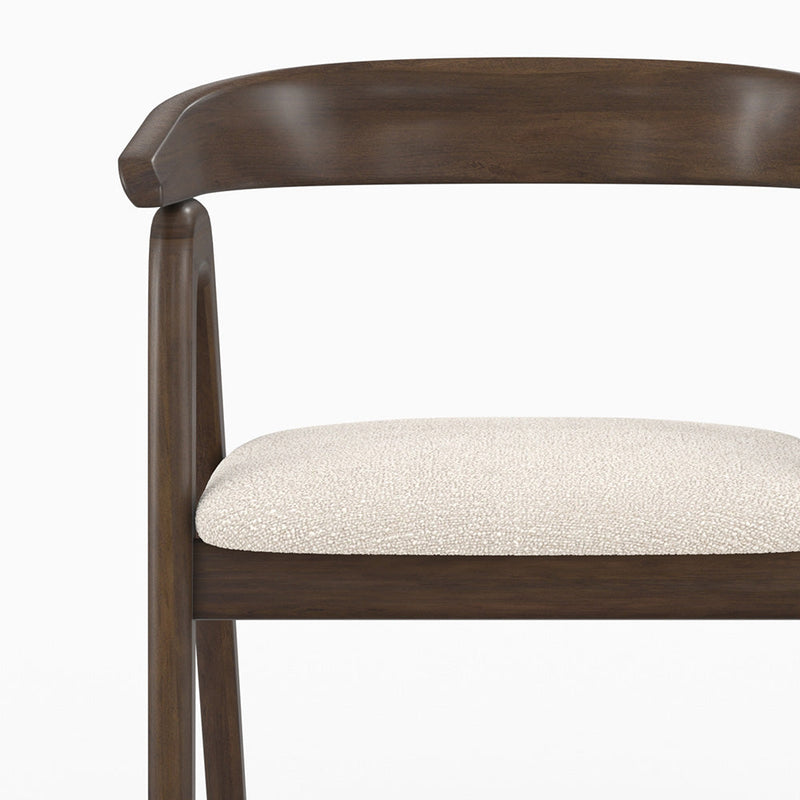 Chaise Hawa en bois d'hévéa foncé et tissu bouclé crème