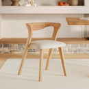 chaise bois marron clair et assise en tissu boucle creme vega