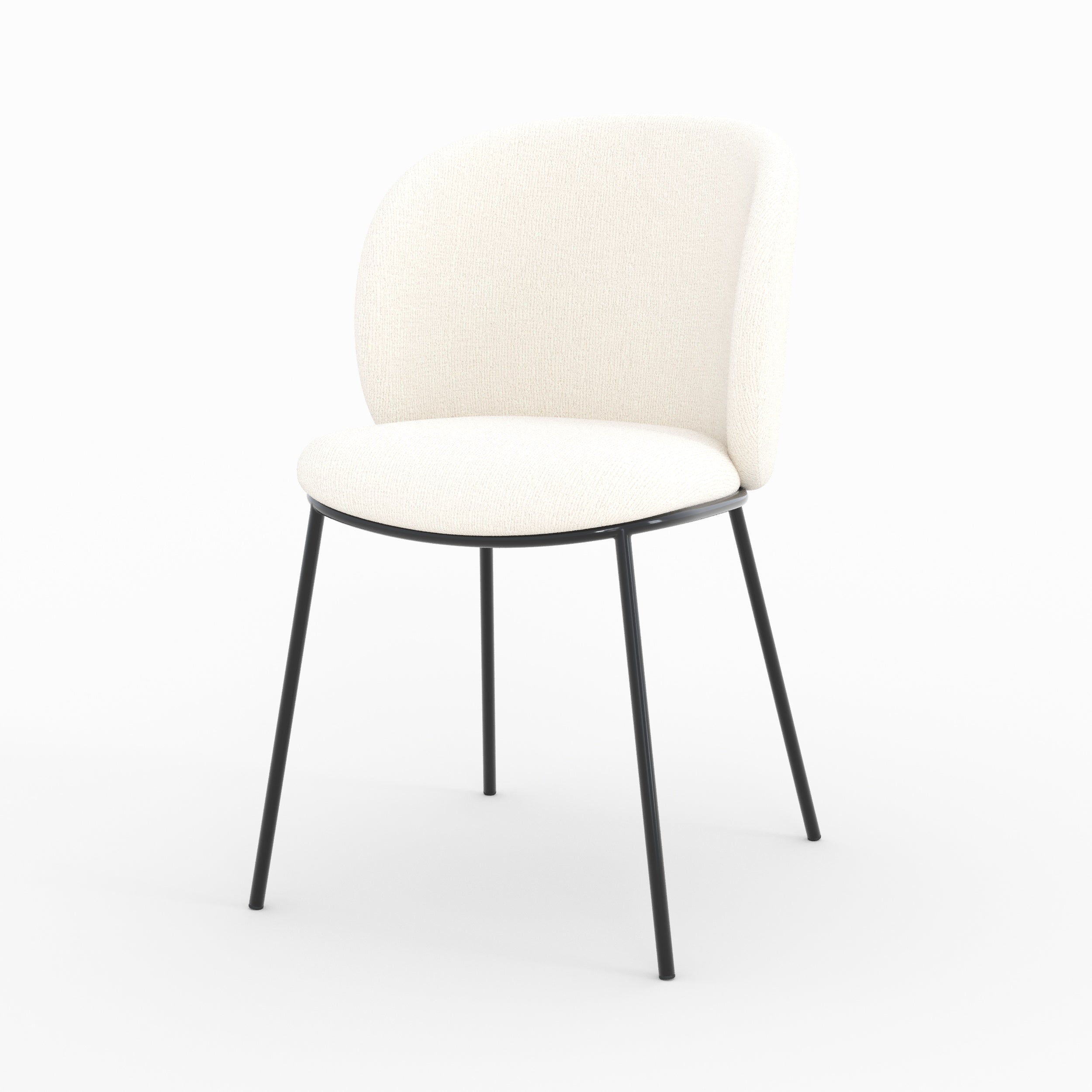 Bulle - Set of 2 Chairs in Soft White Fabric, Black Metal Legs