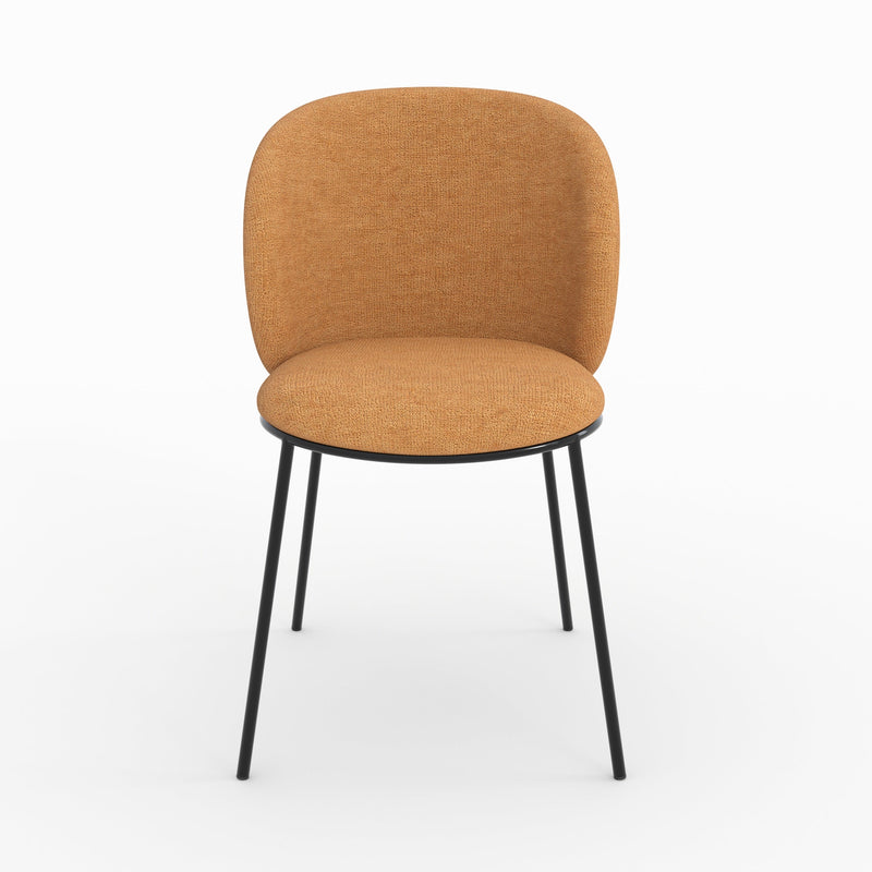 Lot de 2 chaises Bulle en tissu jaune moutarde, pieds métal noir