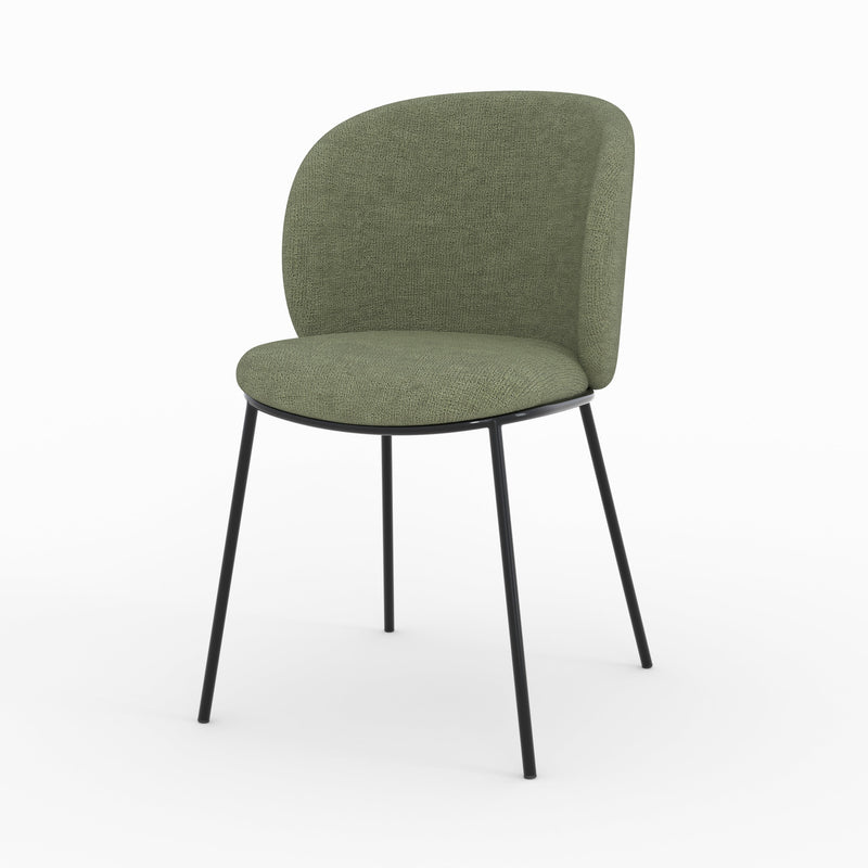 Lot de 2 chaises Bulle en tissu vert kaki, pieds métal noir
