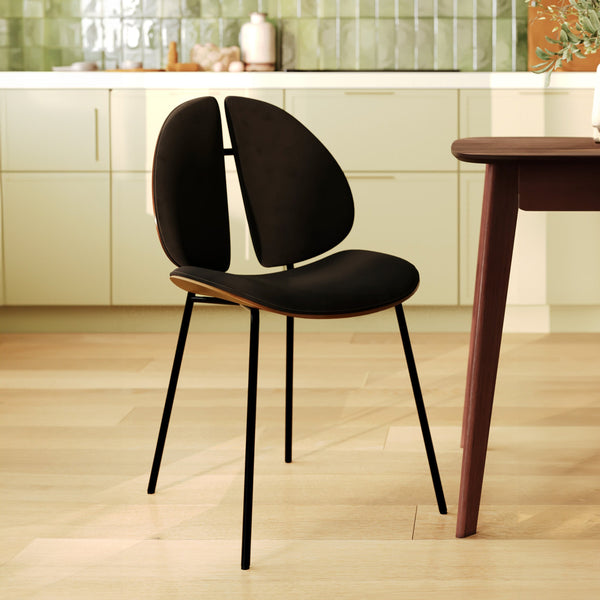 Coccinelle - Silla de terciopelo negro y madera de nogal