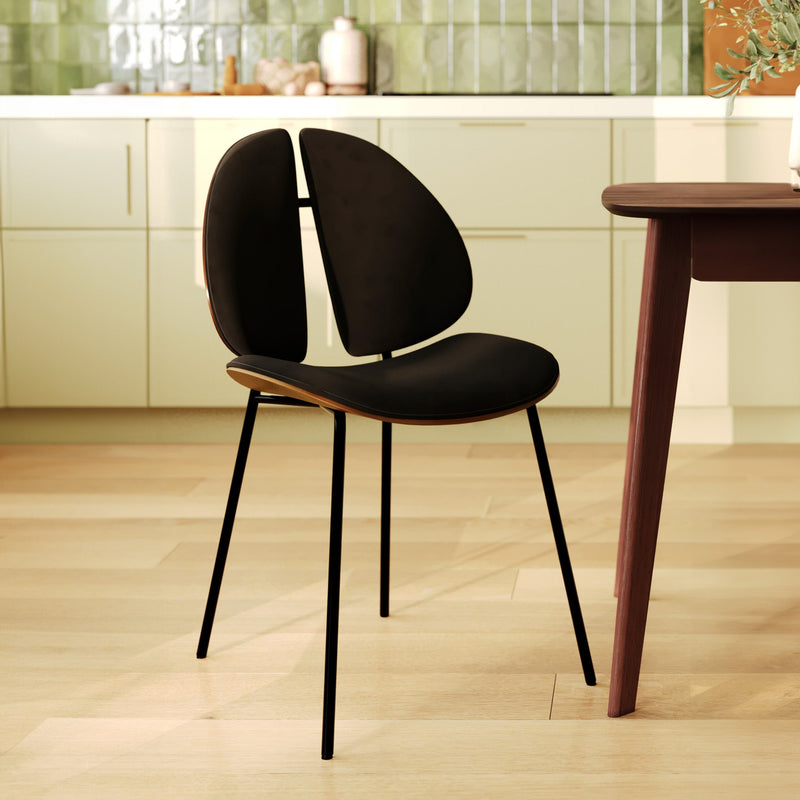 Chaise Coccinelle en velours noir et bois