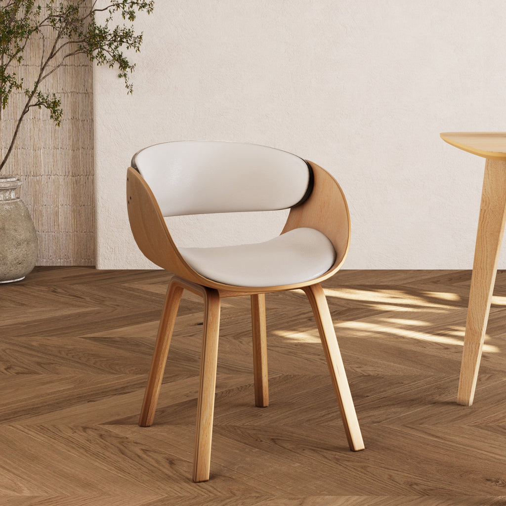 Adelmar - Silla En Madera Clara Y Pu Blanco