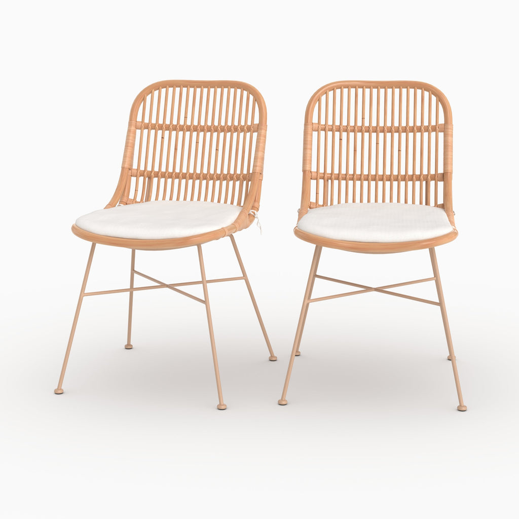 Moon - Conjunto de 2 sillas de ratán beige y patas de metal beige