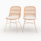Moon - Conjunto de 2 sillas de ratán beige y patas de metal beige