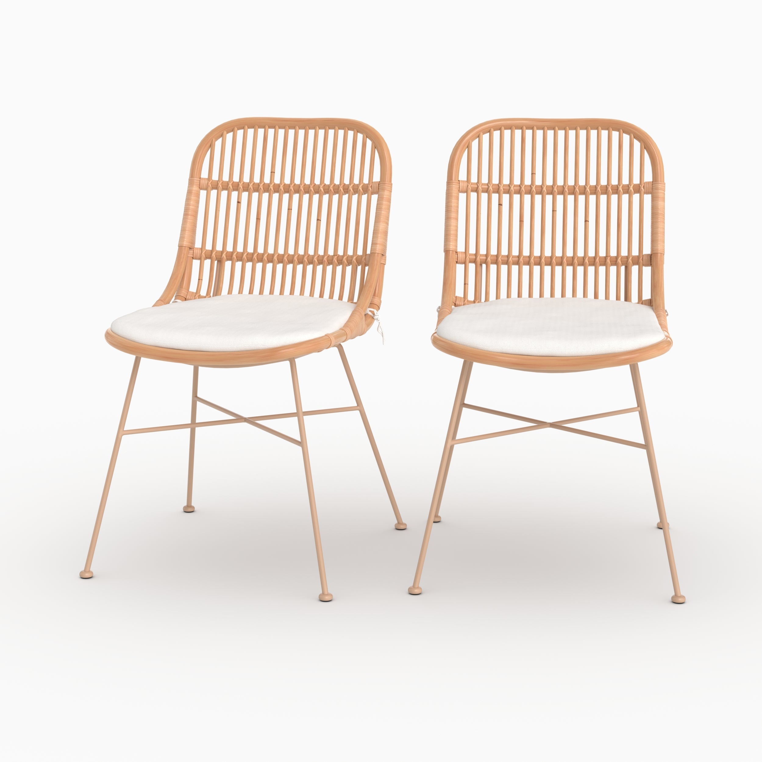 Moon - Conjunto de 2 sillas de ratán beige y patas de metal beige