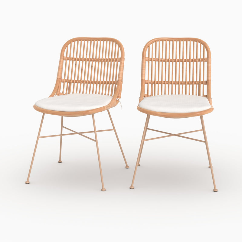 Lot de 2 chaises Moon en rotin beige et pieds en métal beige