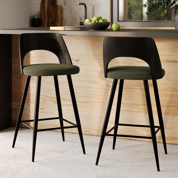 Mindy - Lot De 2 Chaises Pour Îlot Central En Tissu Bouclé Vert Kaki