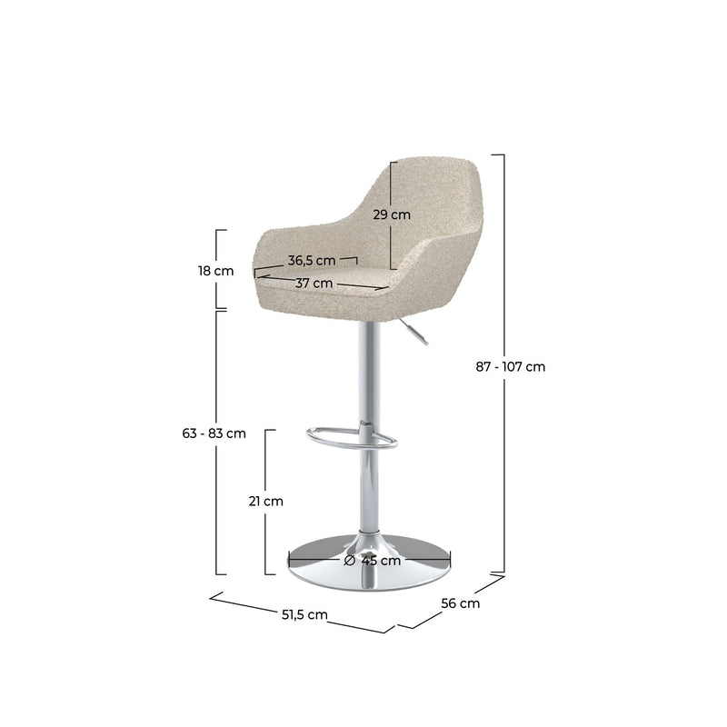 Chaise de bar Adam effet laine bouclette blanc cassé 63/83 cm (lot de 2)