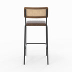 Arsène - Set of 2 Bar Chairs in Canework and Brown Leather