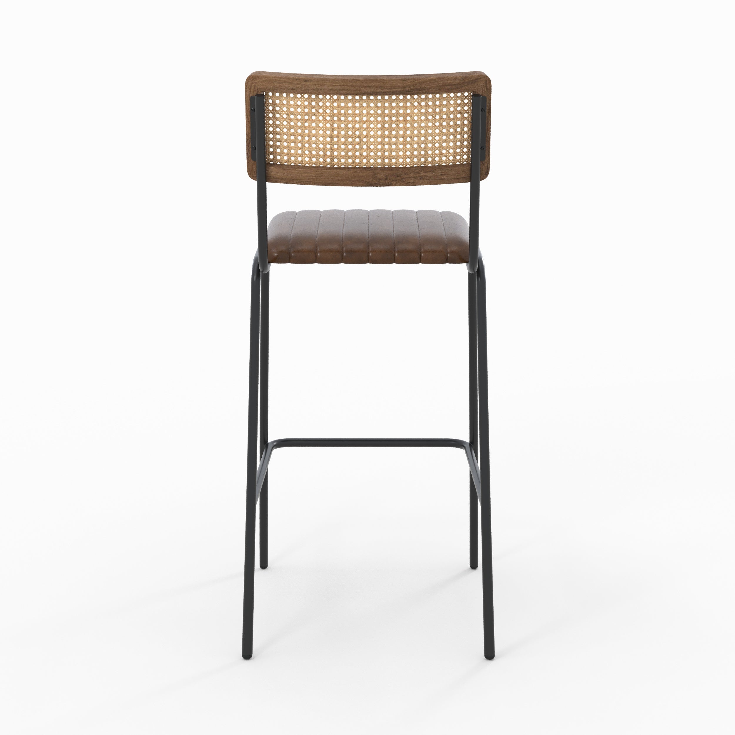 Arsène - Set of 2 Bar Chairs in Canework and Brown Leather