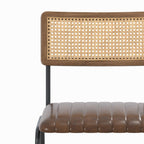Arsène - Set of 2 Bar Chairs in Canework and Brown Leather