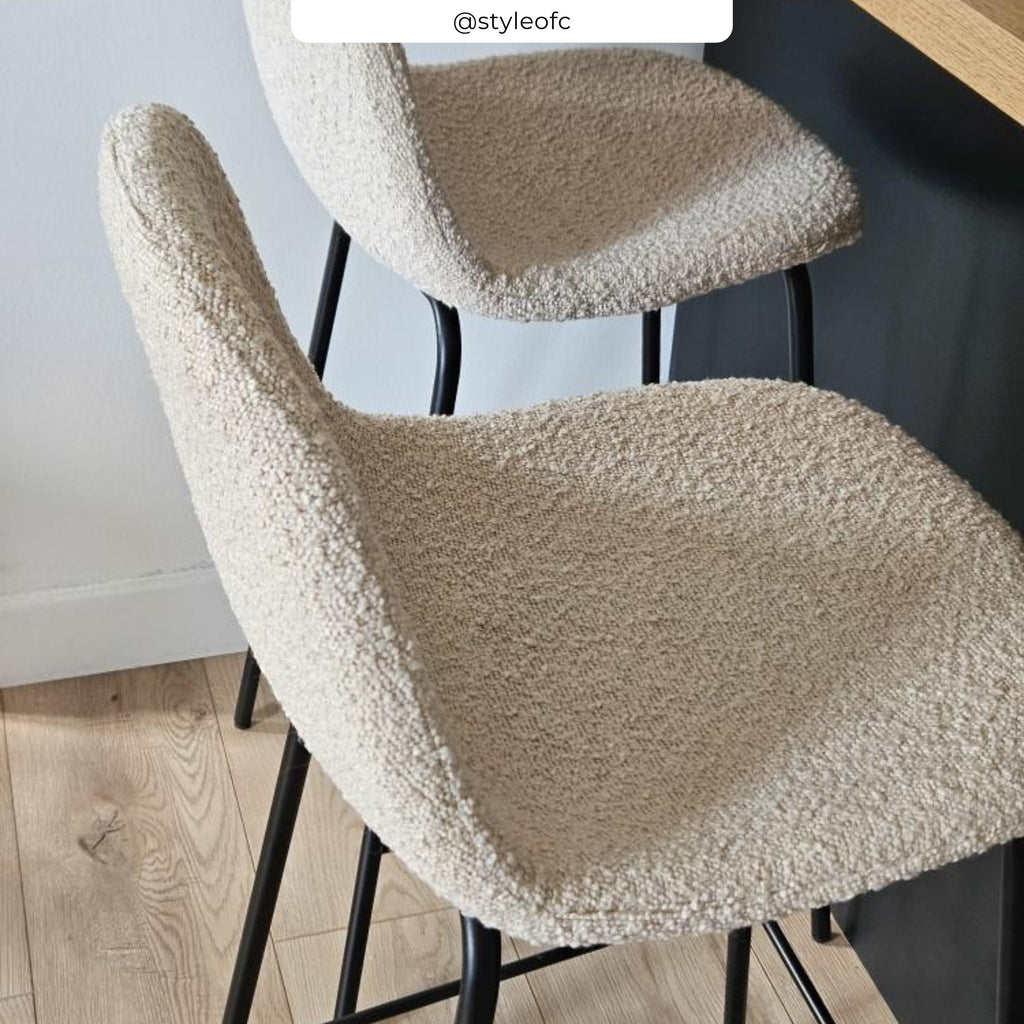 Henrik - Juego de 2 sillas tipo isla central en tela Bouclette beige