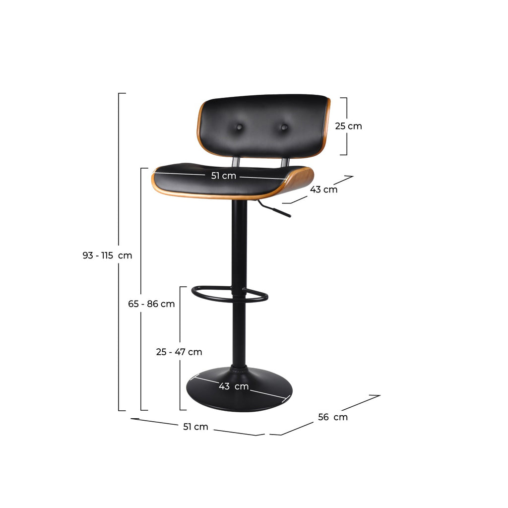 Melchior - Adjustable Black Synthetic Leather Bar Chair