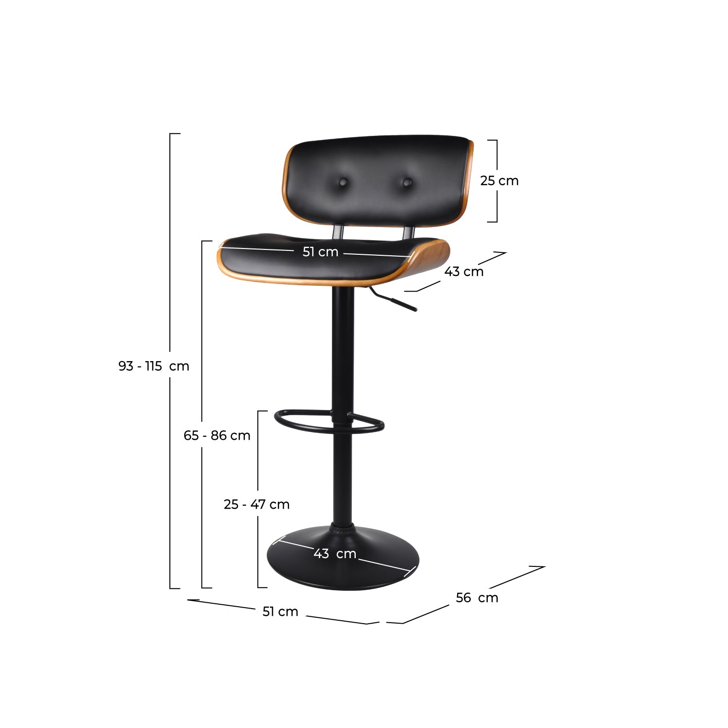 Melchior - Adjustable Black Synthetic Leather Bar Chair