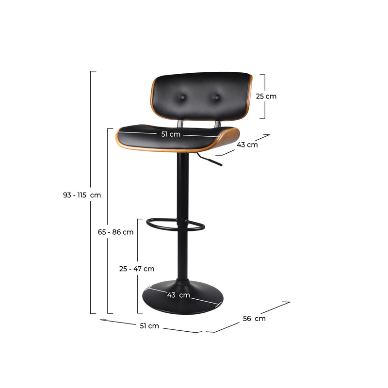Chaise de bar Melchior noire 65/86 cm