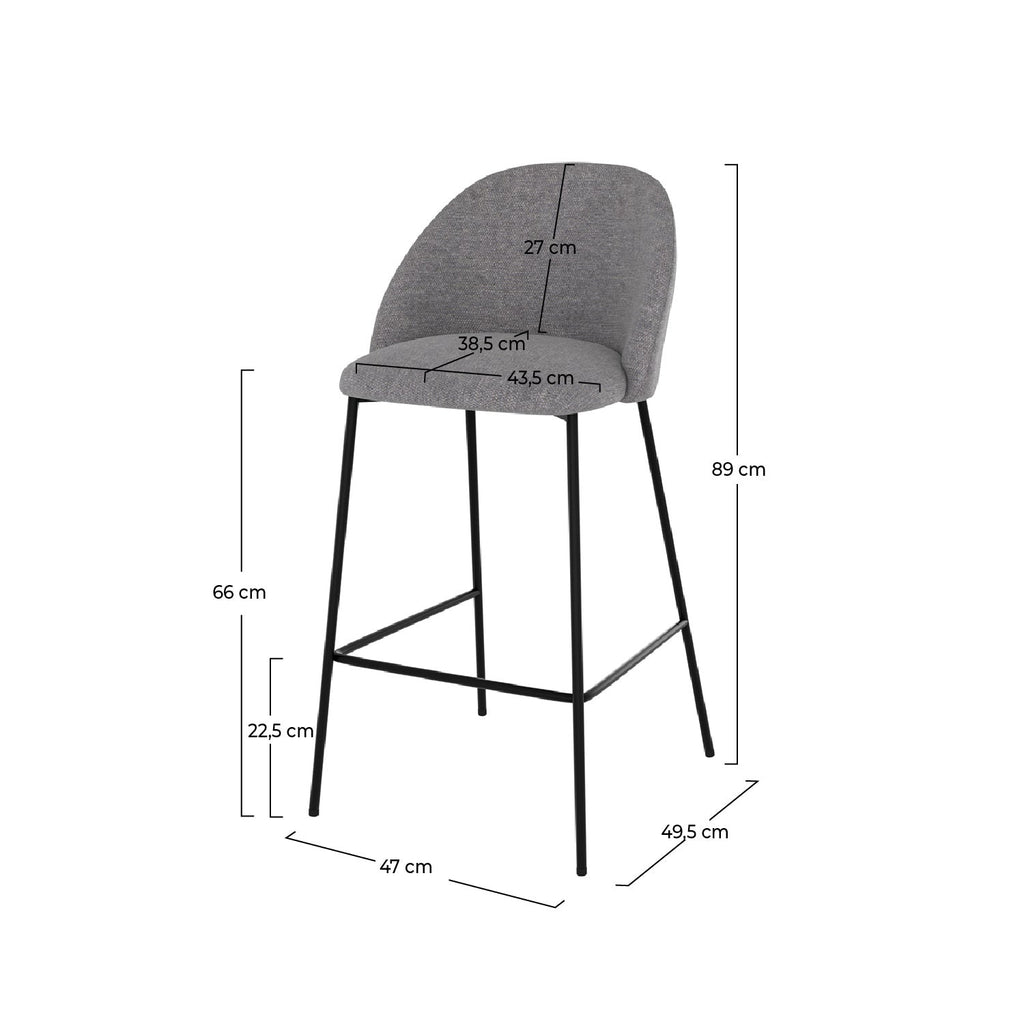 Karl - Lot De 2 Chaises Pour Îlot Central En Tissu Chiné Gris Foncé