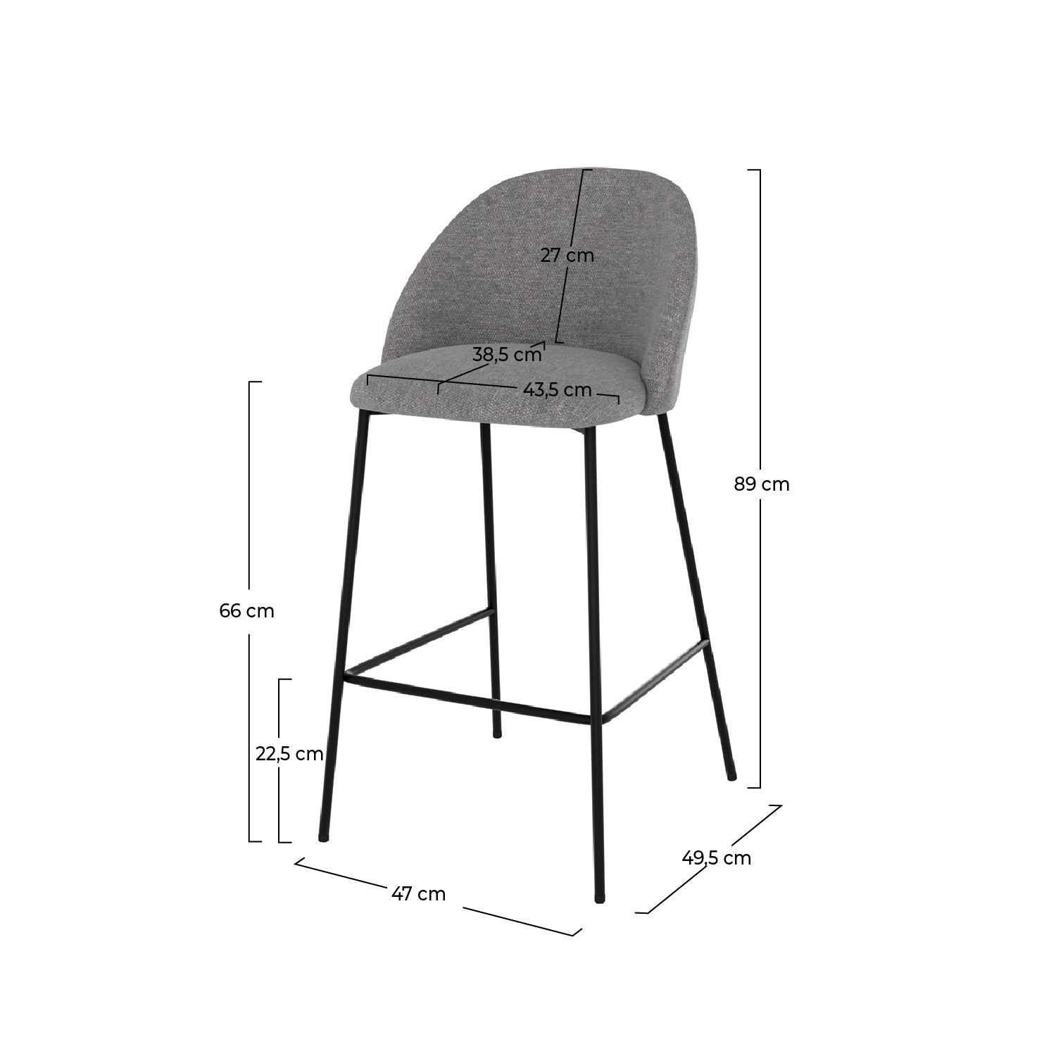 Karl - Lot De 2 Chaises Pour Îlot Central En Tissu Chiné Gris Foncé
