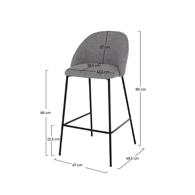 Chaise de bar Karl en tissu gris foncé 66 cm (lot de 2)