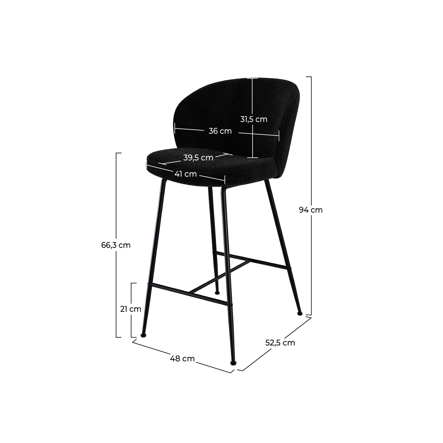 Groom - Lot De 2 Chaises Pour Îlot Central En Tissu Bouclé Noir