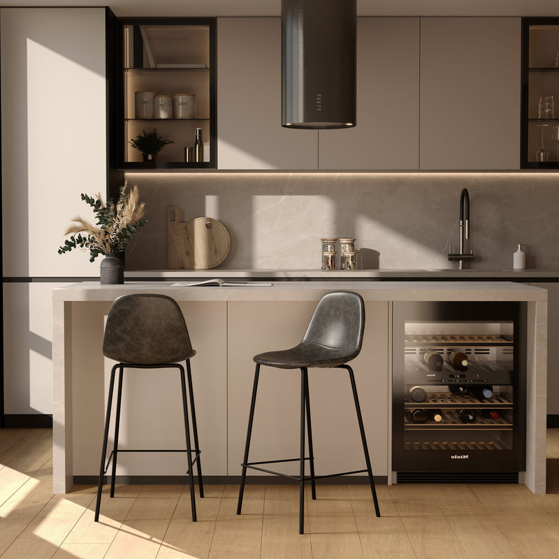 Chaise pour îlot central Henrik en cuir synthétique grise/noire 65 cm (lot de 2)