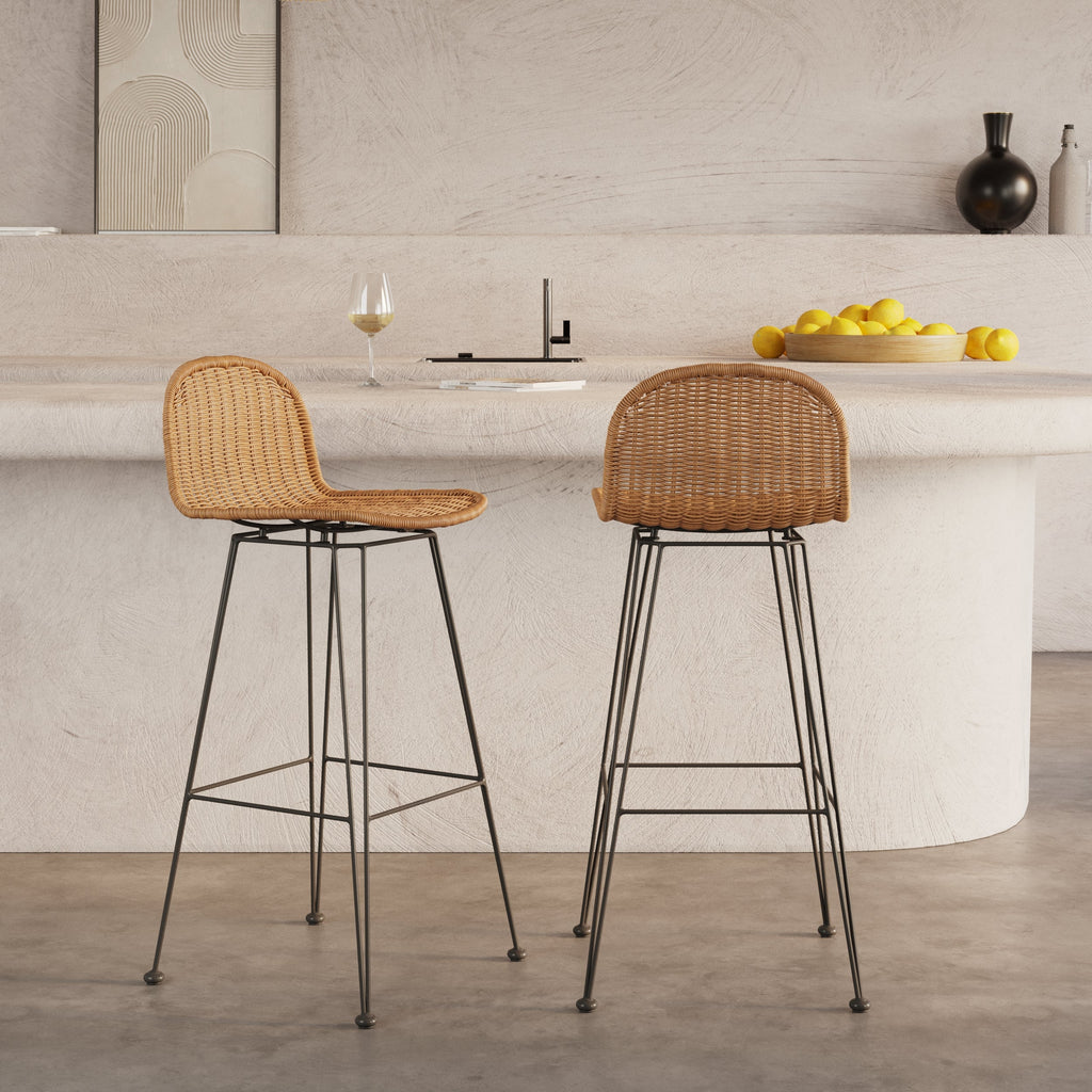 Jigani - Set of 2 Mid-Height Bar Chairs in Brown Resin Rattan
