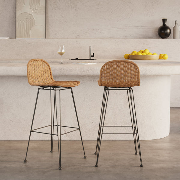 Jigani - Set of 2 Mid-Height Bar Chairs in Brown Resin Rattan