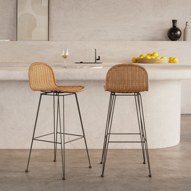 Set of 2 Jigani Bar Stools - Natural Brown