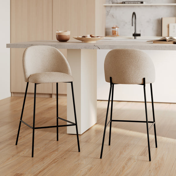 Karl - Lot De 2 Chaises Pour Îlot Central En Tissu Bouclé Beige