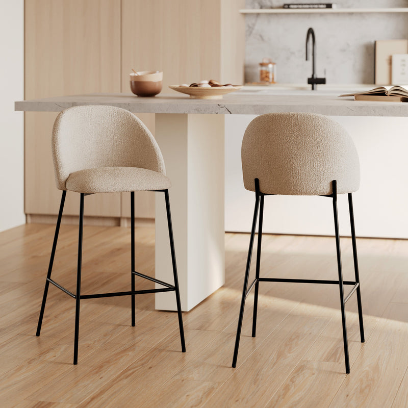 Chaise pour îlot central 66 cm Karl en tissu bouclé beige (lot de 2)