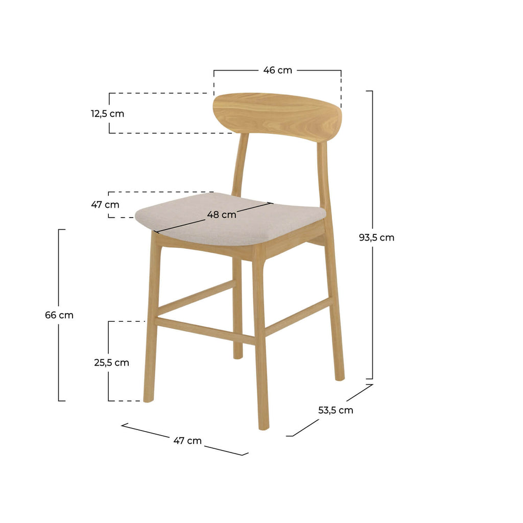 Lana - Set of 2 Central Island Chairs in Beige Fabric and Wood