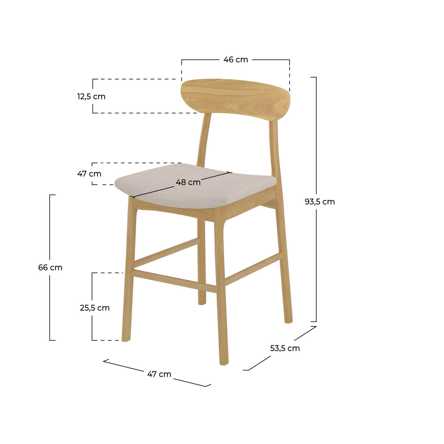 Lana - Set of 2 Central Island Chairs in Beige Fabric and Wood