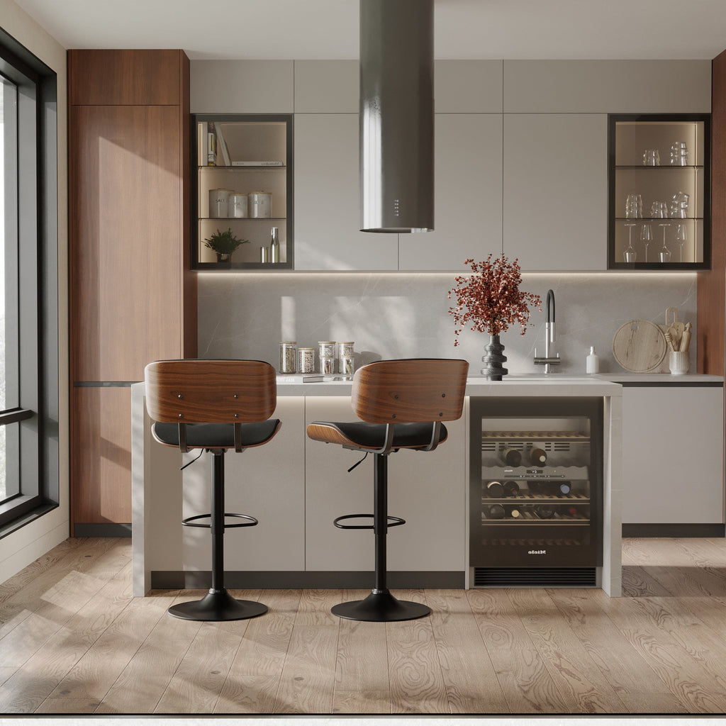 Melchior - Adjustable Black Synthetic Leather Bar Chair