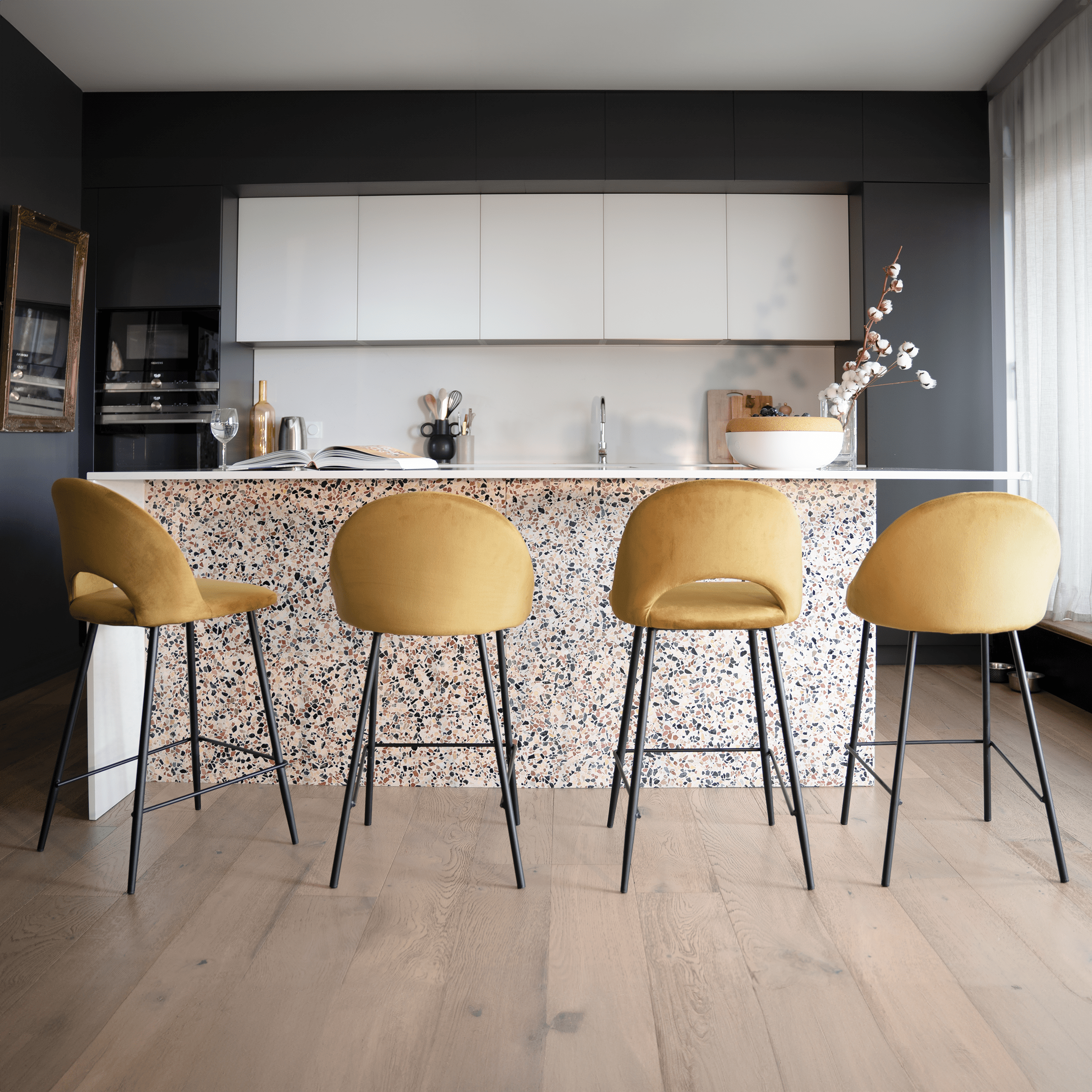 Misty - Lot De 2 Chaises Pour Îlot Central En Velours Jaune