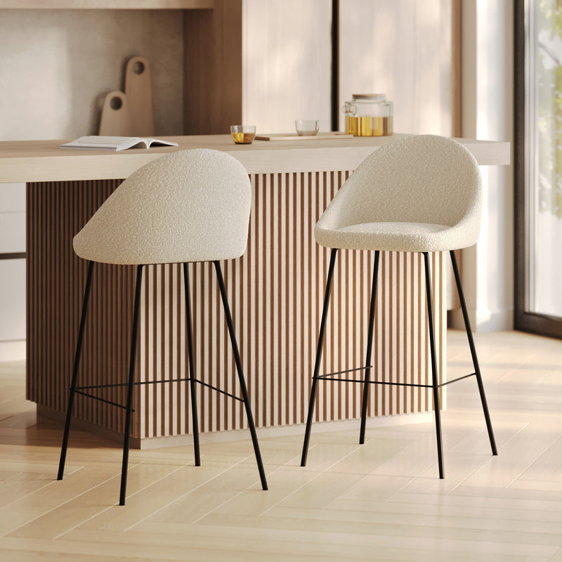 Chaise de bar Misty en tissu bouclette blanche 75 cm (lot de 2)