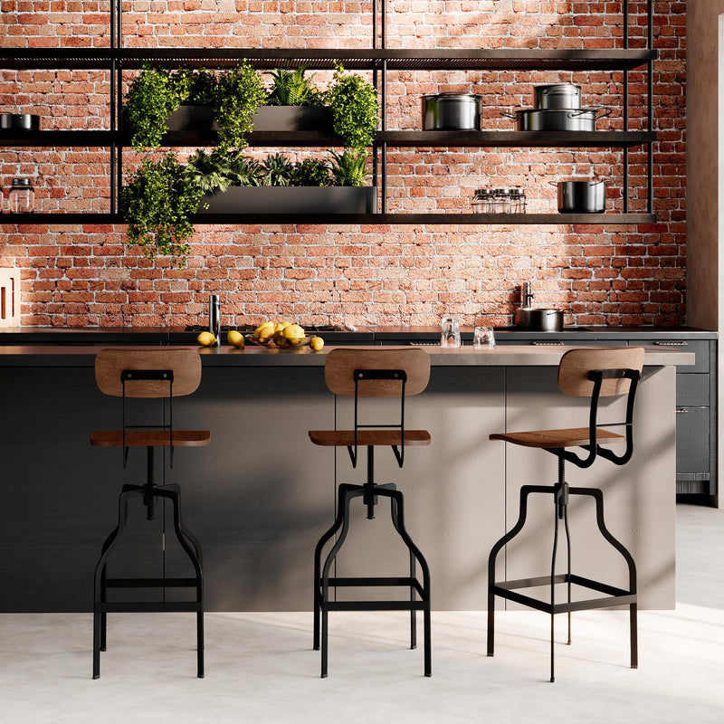 chaise de bar retro bois reglable 66 85 cm