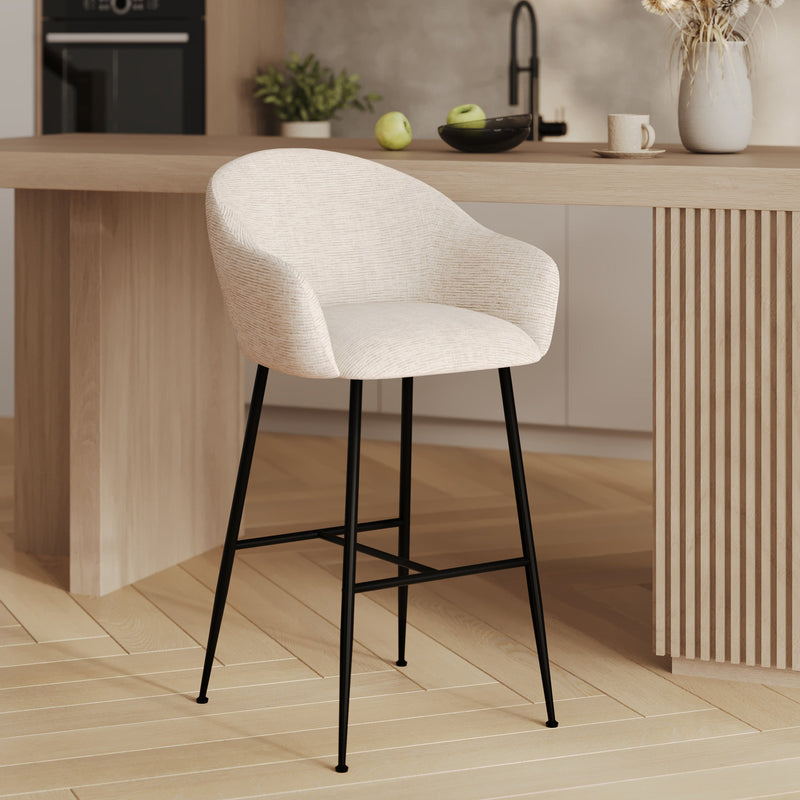 Chaise de bar Socky en tissu beige chiné 76 cm